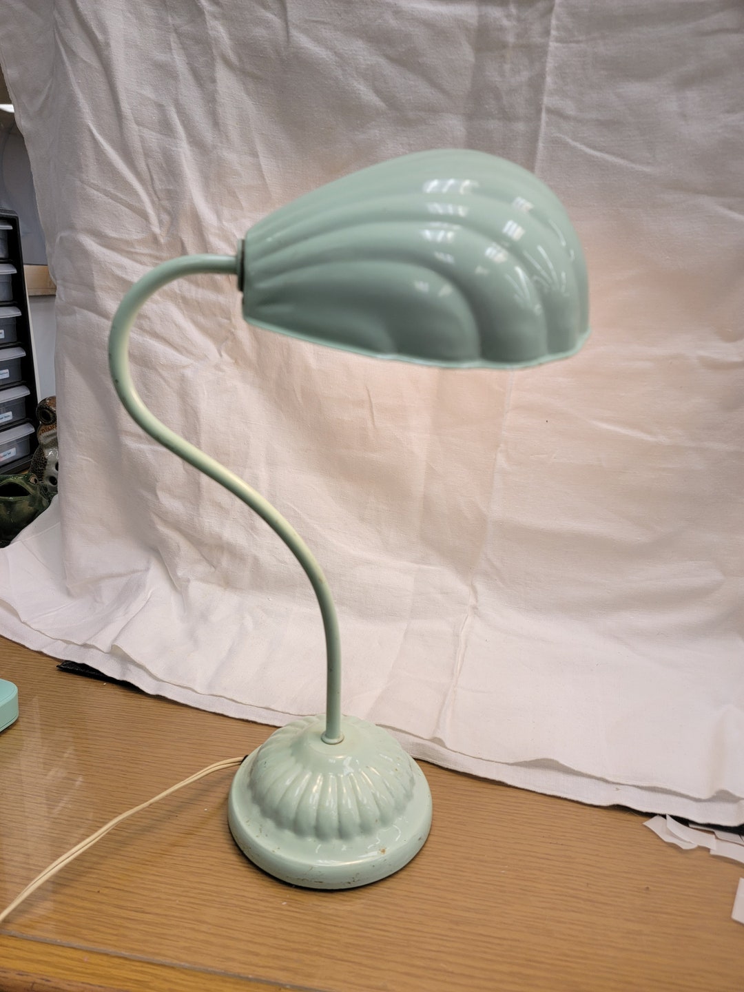 Vintage Metal Clam Shell Desk Lamp In - Etsy