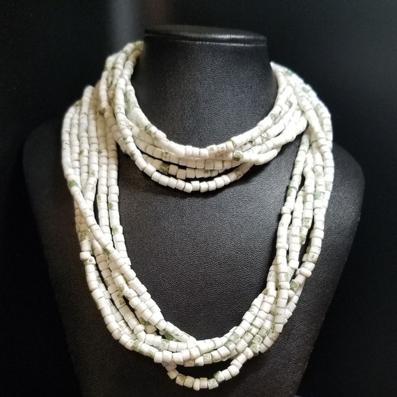 Vintage White Beaded Multi Strand Necklace (3053) - image 1