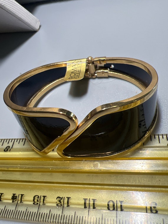 Vintage Goldtone with Navy Blue Enamel  Bracelet … - image 2
