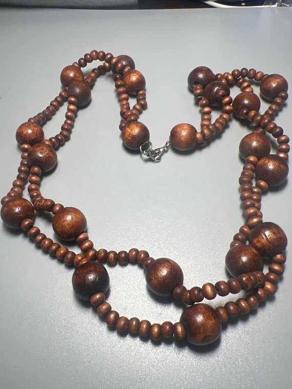 Vintage 2 Strand Large and Small Wooden Beads Neck