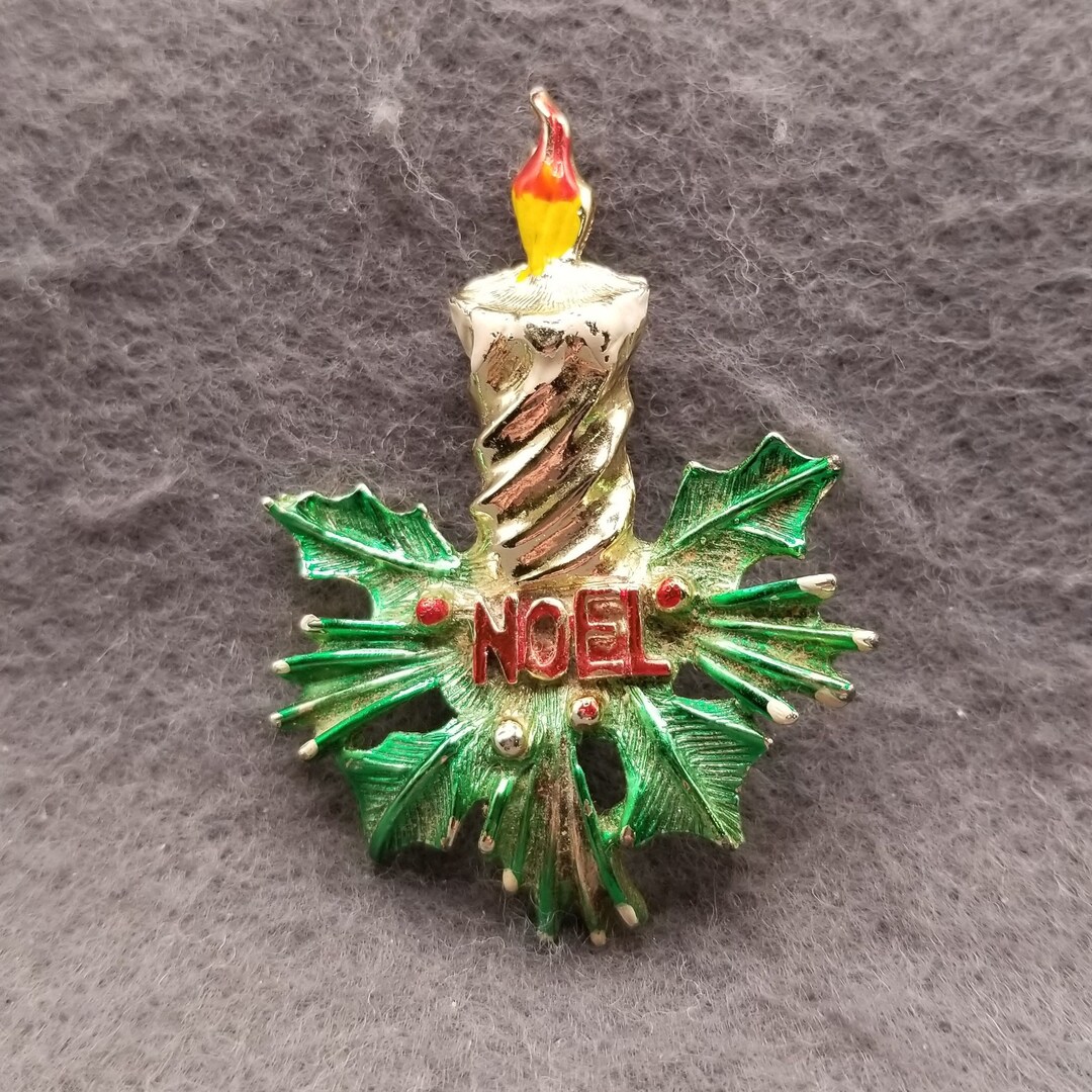 Signed Vintage Noel Enamel Christmas Candle Pin/brooch 5080 Etsy