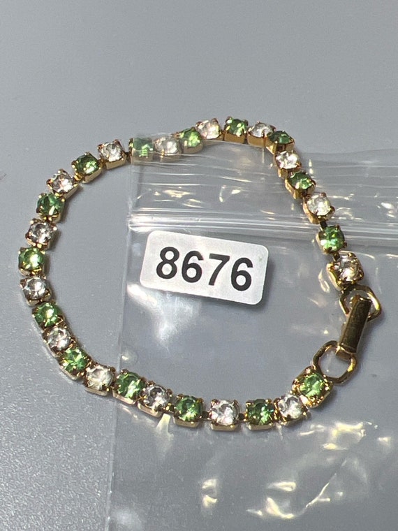 Vintage Goldtone with Green and Clear Rhinestones… - image 3