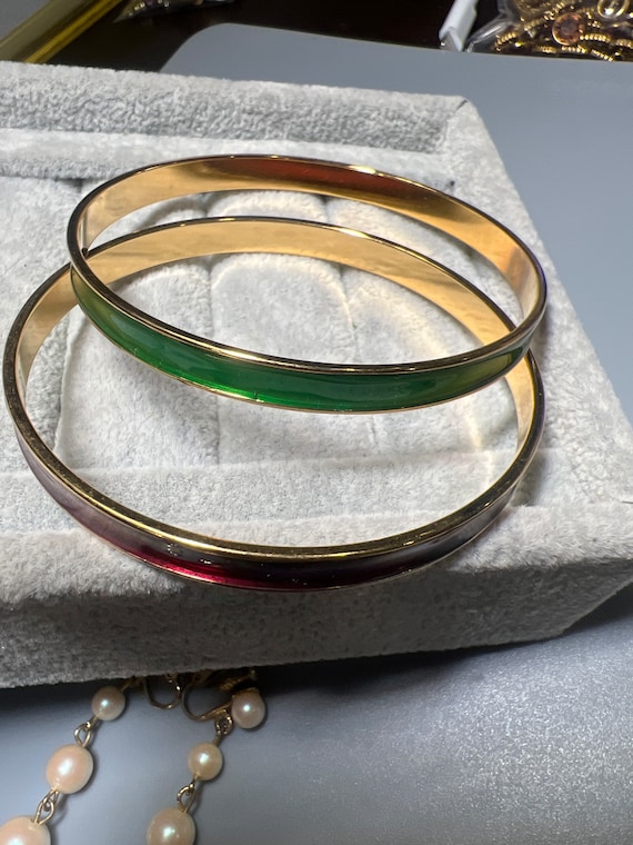 Vintage 2 Goldtone with one Green Enamel and one C