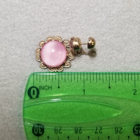 Vintage Goldtone Pink Rhinestone Dangle Earrings … - image 3