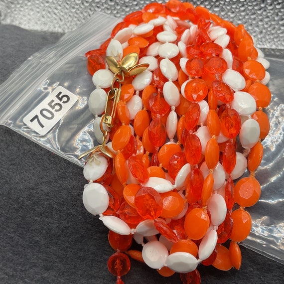 Long Orange and White Three Strands Necklace (705… - image 3