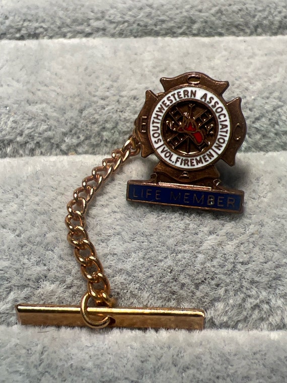 Vintage Vol. Fireman Tie Tack with Chain Pin (A10… - image 1