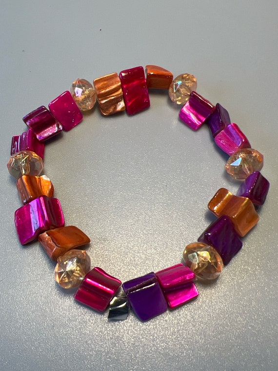 Vintage  Iridescent Pink Orange and Purple Glass B