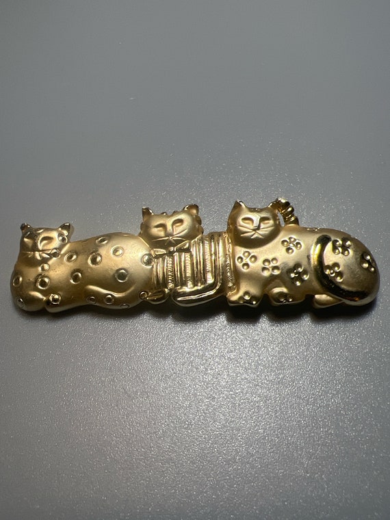 Vintage Goldtone Three Fat Cats Pin Brooch  (A092g