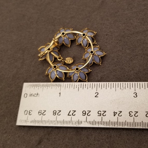 Periwinkle Blue Floral Ring with Gold Tone Brooch… - image 3
