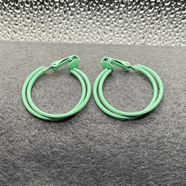 Mint Green Enamel Hoop Clip-On Earrings (6649)