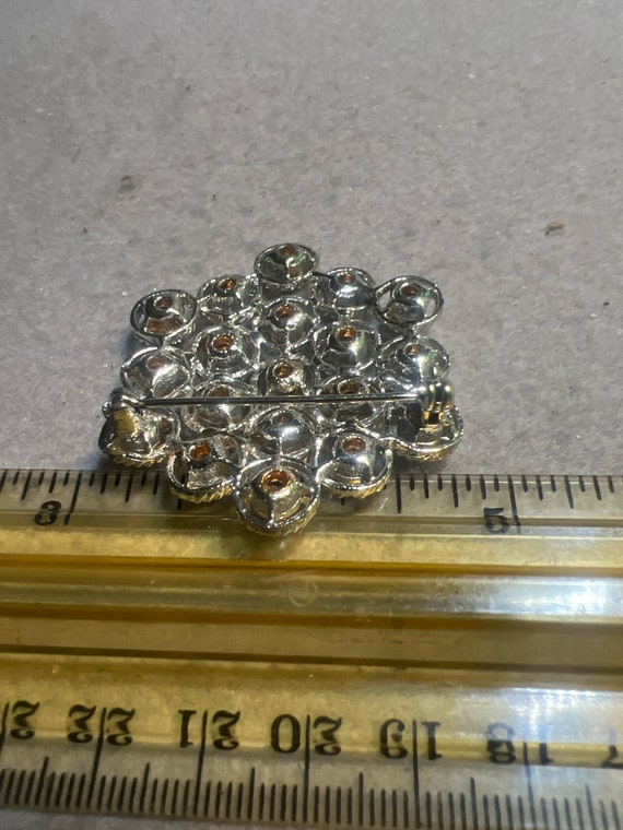 Vintage Silvertone and  Green Rhinestone Pin Broo… - image 2