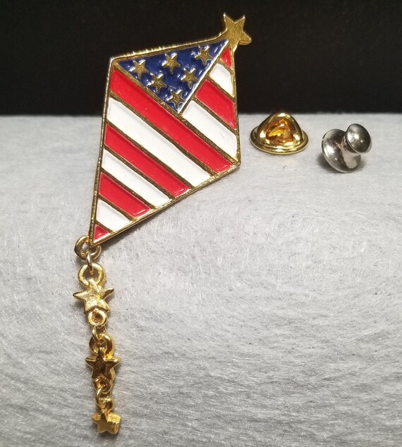 Vintage American Flag Kite Tie Tac Pin (3428) - image 1