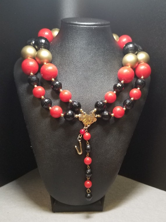 Vintage Heavy Red Black and Golden Double Strand L