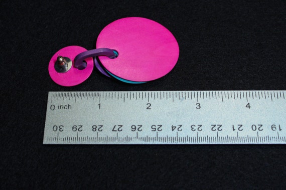 Vinage 80's Pink, Teal and Purple Wood Earrings (… - image 3
