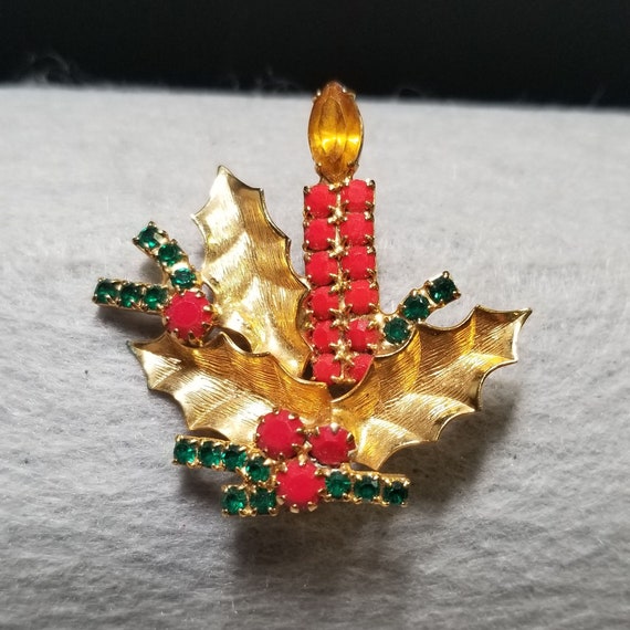 Vintage Rhinestone Christmas Candle Pin/Brooch (3… - image 1