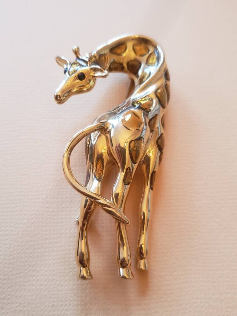 Vintage Giraffe with Rhinestone Eyes Signed pin brooch