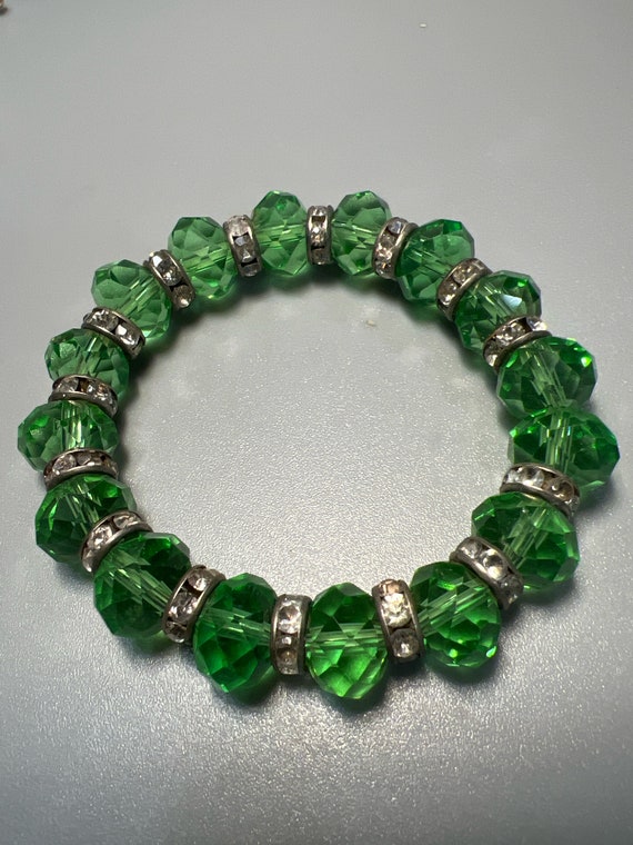 Vintage Silvertone with Lite Green Faceted Beads a