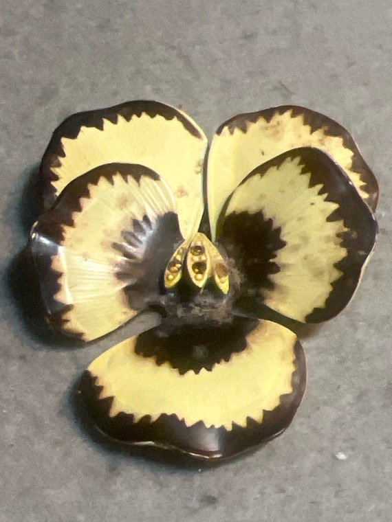 Vintage Enamel Yellow and Brown Pansy Pin  Brooch 