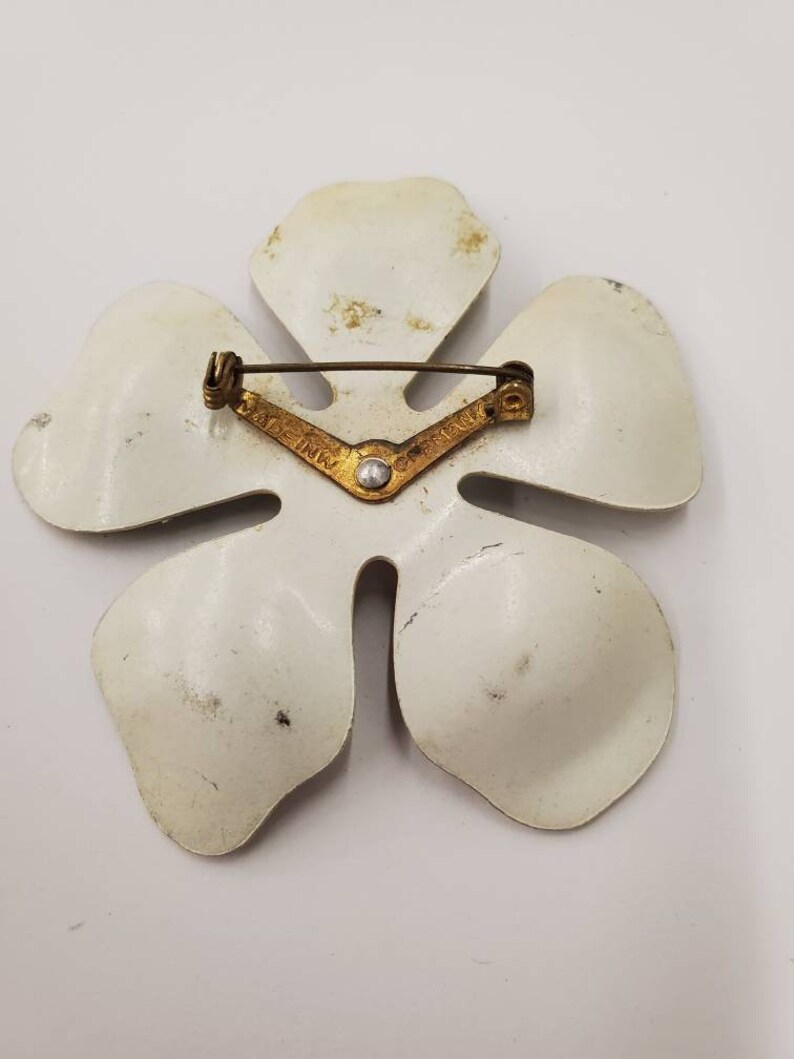 Vintage Enamel Flower with Flower pattern Pin Brooch