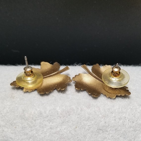 Vintage Goldtone Leaf Earrings (6492) - image 2