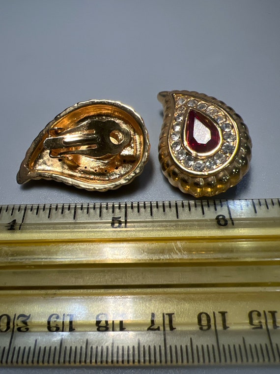 Vintage  Goldtone with Clear Rhinestones and Ruby… - image 2