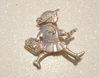 Girl Pin brooch signed ME .925 Sterling silver