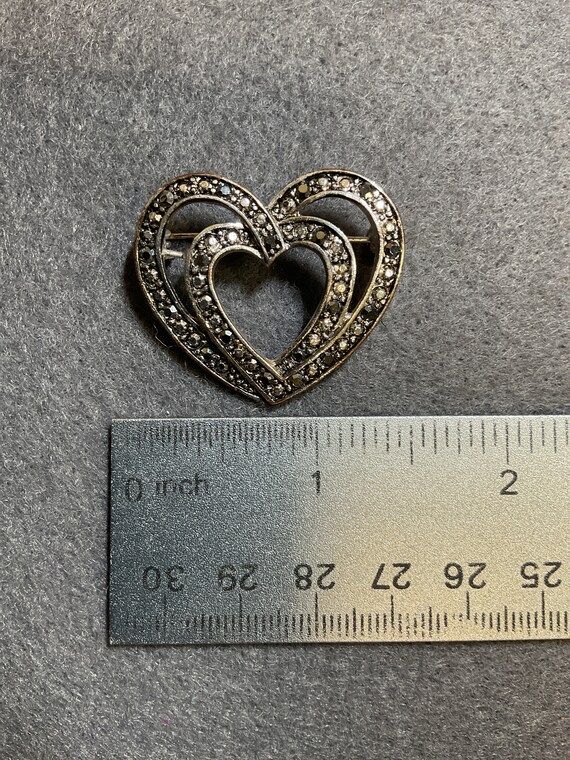 Vintage Silvertone Rhinestone Heart Pin Brooch (4… - image 3
