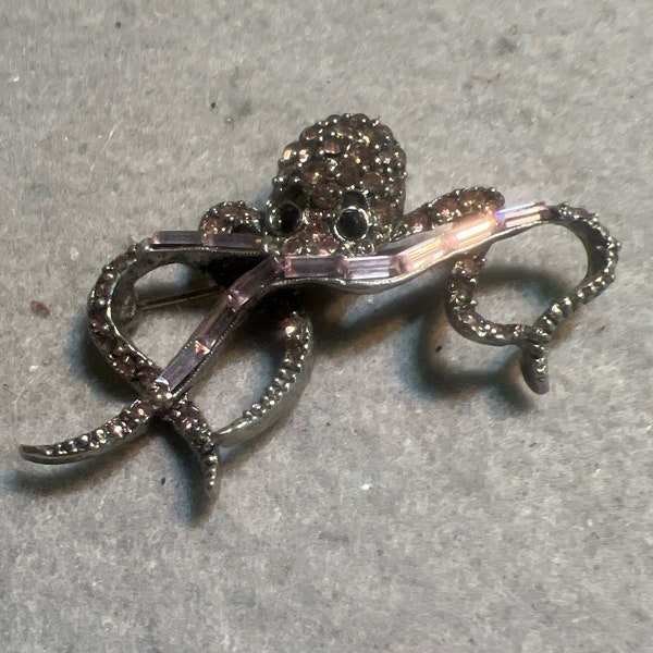 Vintage Rhinestone Octopus Pin  Brooch (A1254gr)