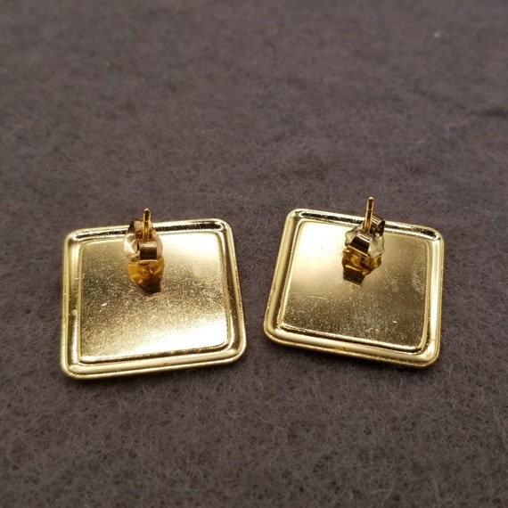 Square Gold Tone and Sparkly Green Earrings (4687) - image 2