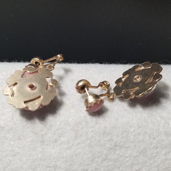 Vintage Goldtone Pink Rhinestone Dangle Earrings … - image 2