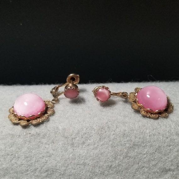 Vintage Goldtone Pink Rhinestone Dangle Earrings … - image 1