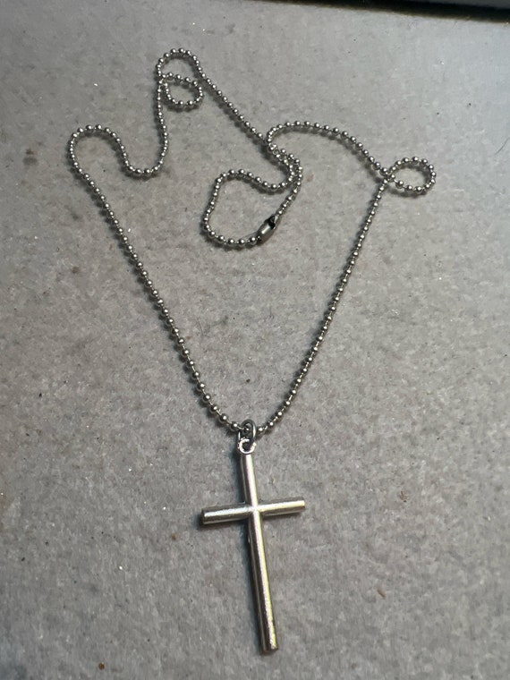 Vintage  Silvertone  Cross Necklace (A1317gr) - image 1