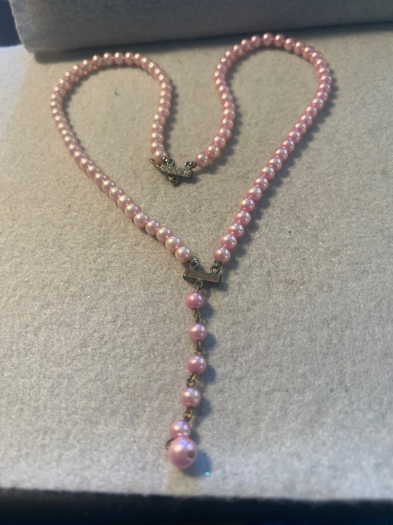 Vintage Double Strand Pink Faux Pearl Necklace (A… - image 1