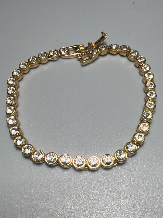 Vintage Goldtone with Clear Rhinestones Bracelet … - image 1