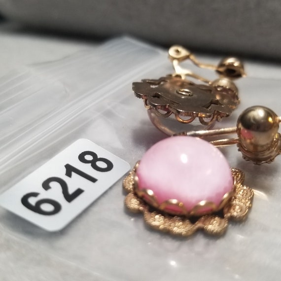 Vintage Goldtone Pink Rhinestone Dangle Earrings … - image 5
