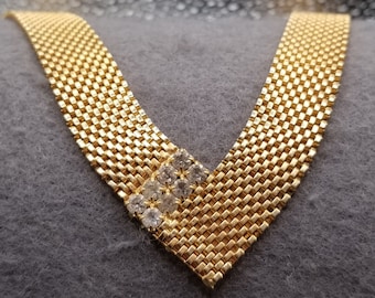 Vintage Gold Tone Mesh V Shape Necklace with Rhinestones (5005)