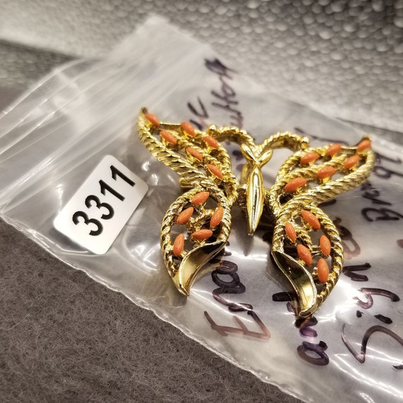 Enamel Orange and Gold Tone Butterfly Signed Gerr… - image 4