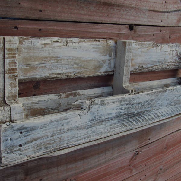 Reclaimed pallet book shelf and rack, distressed white cream colored bottle or book rack, farmhousefurnituretx