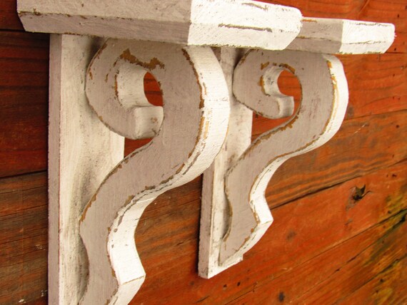 Distressed wooden shelf brace scone Antique style White Corbel Wooden shelf