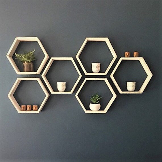 Set Of 6 Honeycomb Shelves Hexagon Shelves Geometric Etsy