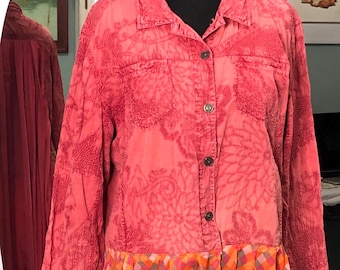 Upcycled Duster Jacket: Embroidered Long Sleeve, Plus Size 2X