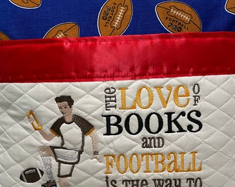 Embroidered Football Reading Pillow: Boy's Gift, Red Flannel Back
