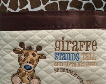 Embroidered Giraffe Reading Pillow: Animal Print Fleece Pocket Pillow Cover