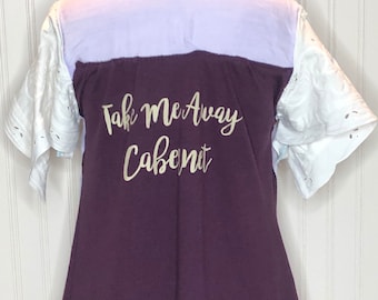 Upcycled Purple Tunic Top: Embroidered Angel Sleeves, Wine Tee Back
