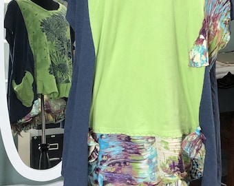 Plus Size Lime Green Tunic: Upcycled Rhinestone Graphic Tee