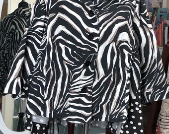 Upsized Zebra Print Cotton Jacket: Upcycled Polka Dot Cape, Plus Size
