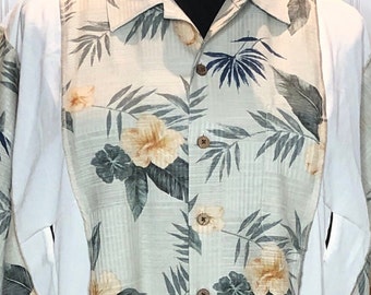 Plus Size Silk Tunic: Hawaiian Floral Print, Vintage Crochet Lace