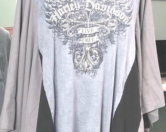 Upcycled Motorcycle Graphic Tee Tunic: Kimono Sleeves, Angel Wings - Plus Size