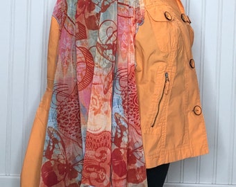 Women’s spring jacket upcycled cotton jacket plus size orange blue jacket ruffled long sleeve jacket button front light jacket