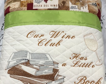 Pocket pillow Book club reading pillow wine book club gift embroidered wine glass Book red toile dark red wine green white cream white wine
